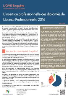 Publication sur le devenir des diplômés de Licence Professionnelle 2016