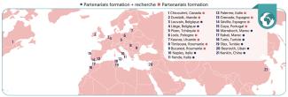 Carte du monde illustrée présenant plusieurs points représenant les pays partenaires de l'université